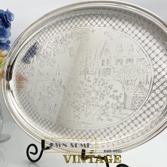 Gorham Silver Decorated Tray | Seasons Of Blossom | Winter Country Scene - Picture 9 of 10